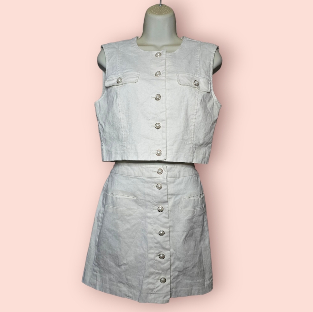 7 For All Mankind Denim Vest And Skirt Set With Pearl Buttons Women's Size 6
